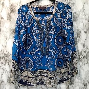 Hale Bob | 100% Silk Floral Beaded Tunic (S)